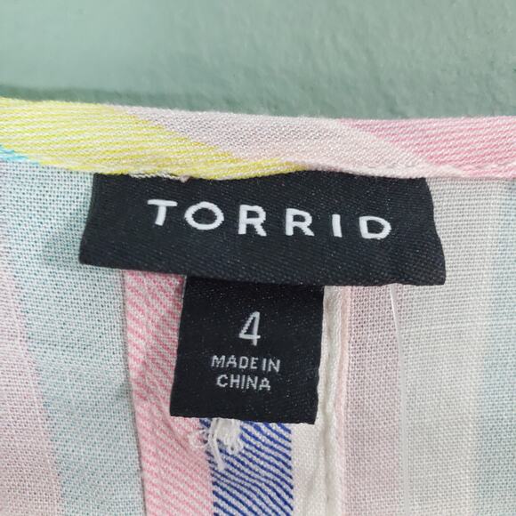 Torrid Womens Multicolor Striped Print Abbey Rayon Slub Short Sleeve Top Size 4 - Picture 3 of 5